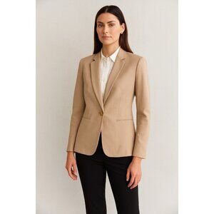 ANN TAYLOR jacket blazer linen blend one button career business pockets beige 6